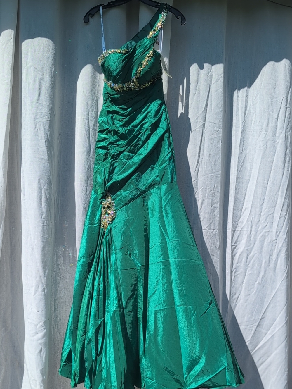 Party Time Formals One-Shoulder Emerald Green Evening Gown
